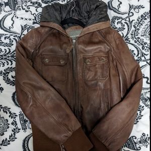 ❤REDUCED PRICE ❤️Real Sheep's Leather Bomber Style Jacket with Hood (Tan Colour)